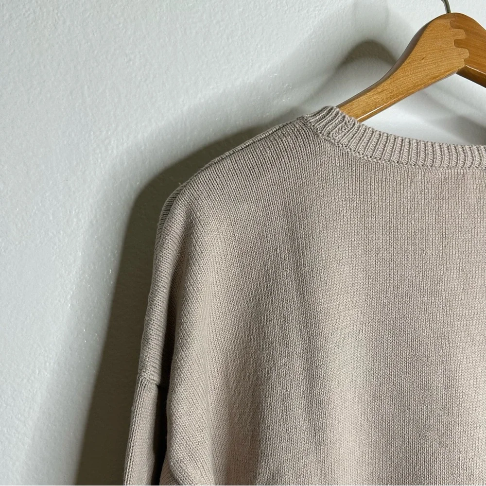 Eileen Fisher Organic Cotton Linen Tan Neutral Knit Pullover Sweater